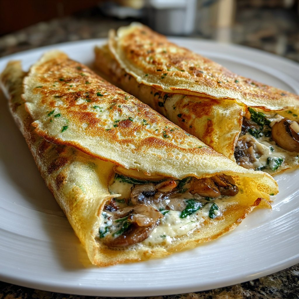 Spinach and Mushroom Stuffed Crepes