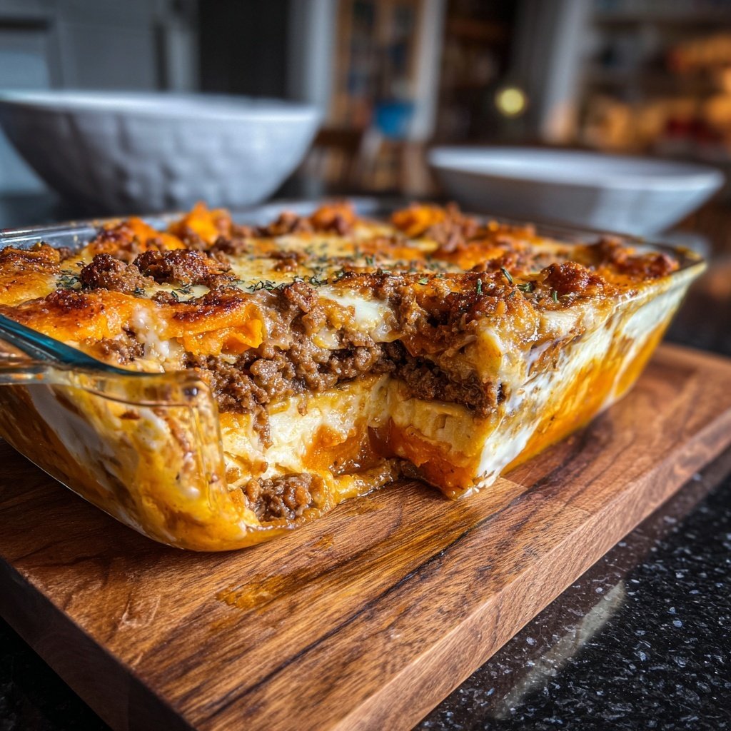 Ground Beef And Sweet Potato Bake