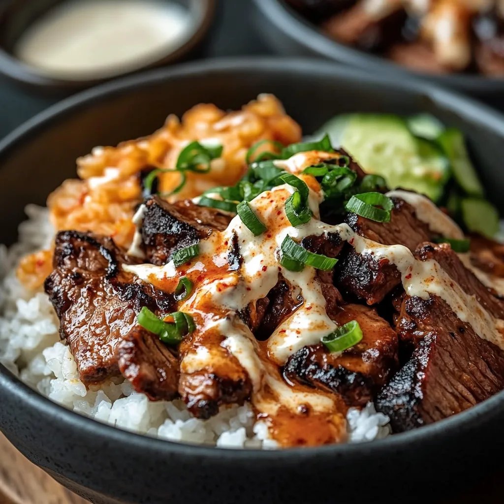 Korean BBQ Steak Rice Bowls with Spicy Cream Sauce