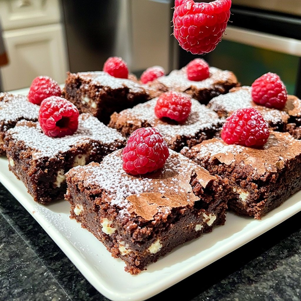 Cottage Cheese Brownies with Raspberries