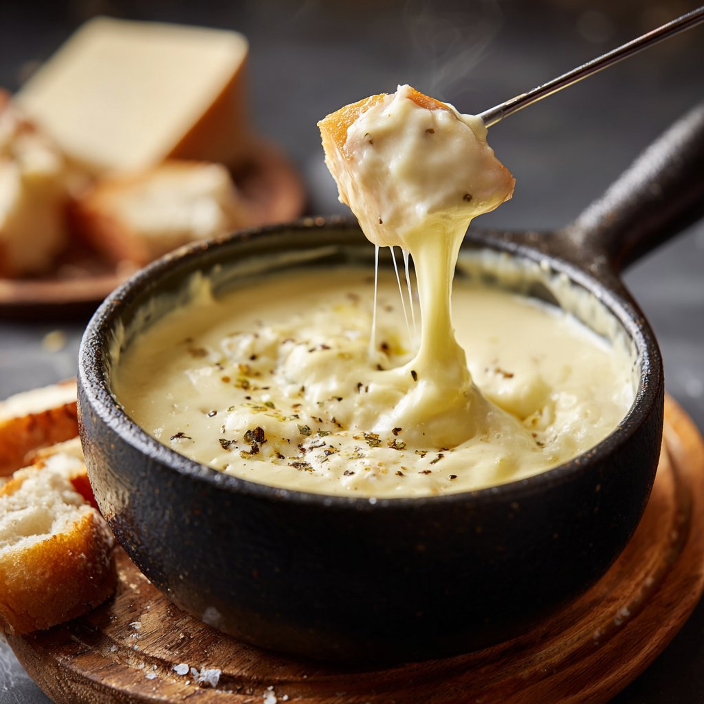 Fondue with White Wine and Garlic